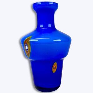 Murano Lavorazione Cobalt Blue Millefiori Art Glass Vase Vtg MCM Italian 5.25"
